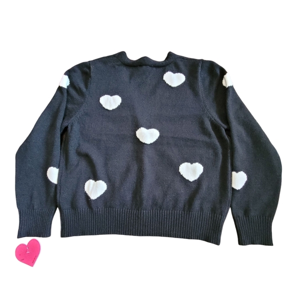 Nanette Lepore Heart Print Cardigan Black White Pearl Button XL Romantic Chic - Picture 13 of 17